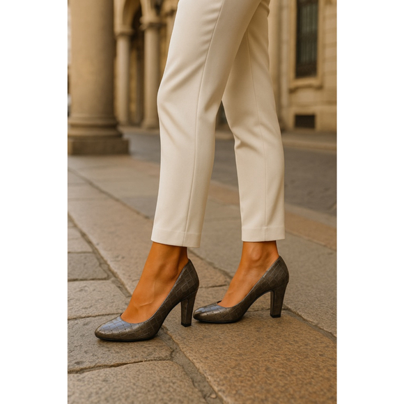 Anne Klein iFlex Pumps Heels Croc Embossed Gray Metallic Classic 9 Bougie Scandi - Picture 1 of 10
